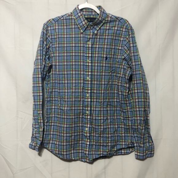 Ralph Lauren Button Down Shirt Mens M Blue Pink Green White Yellow Long Sleeve - Picture 4 of 7